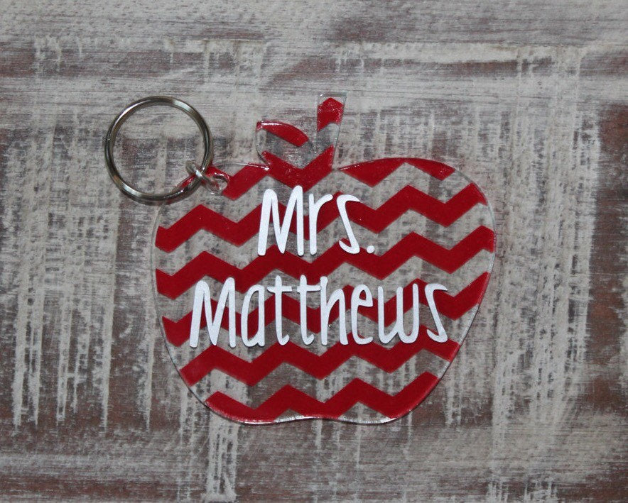 Apple Personalized Teacher Keychain - Apple - Appreciation - Favor - Theme - Monogrammed - Thank You Gift - Christmas - End of Year - Chevron