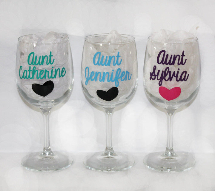 Aunt Wine Glass - Name - Birthday - Party - Celebration - Gift - Women - From Niece or Nephew - Holiday - Chirstmas - Wedding