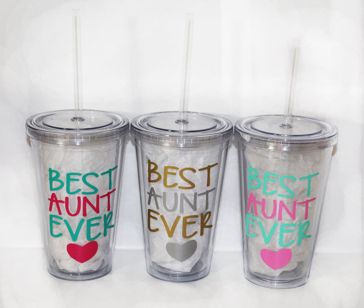 Best Aunt Ever" Drink Tumbler - Travel - On-the-Go - Work - Birthday - Gift - Women - Sister - Niece or Nephew - Water Bottle