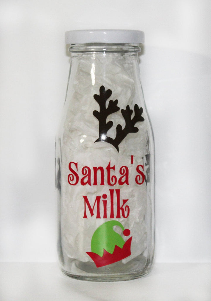 Christmas Milk Jug - Glass - Home Decor - Gift - Holiday - Santa - Reindeer - Carrots - Drink - Children - Kids - Made to Match