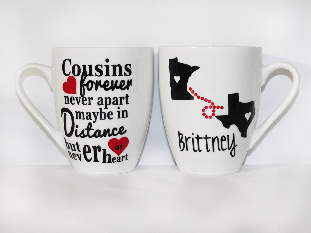 Never Apart Cousins Personalized Mug - Gift - Birthday - "Cousins forever, never apart maybe in distance but never at heart" - Poem - Qu