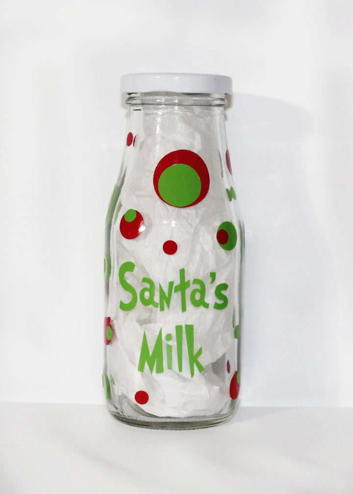 Milk Jug - Glass - Home Decor - Gift - Holiday - Santa - Reindeer - Carrots - Drink - Children - Kids - Made to Match