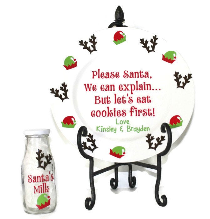 Santa Plate & Milk Jug Set - Personalized Christmas - Gift - Holiday - Santa - Reindeer - Carrots - Snack - Children - Kids - Name