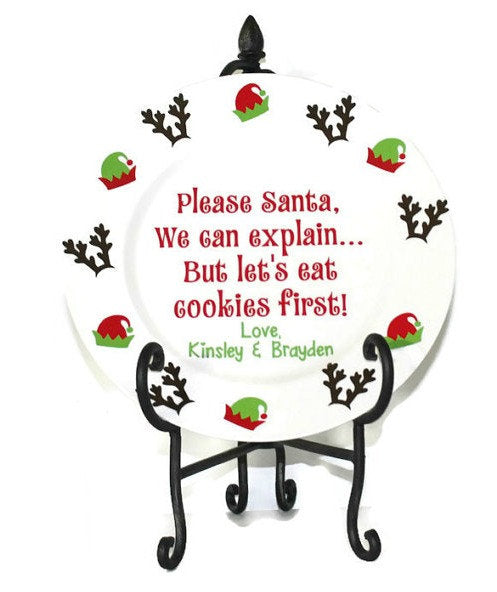 Santa Plate - Personalized Christmas - Gift - Holiday - Santa - Reindeer - Carrots - Snack - Children - Kids - Name