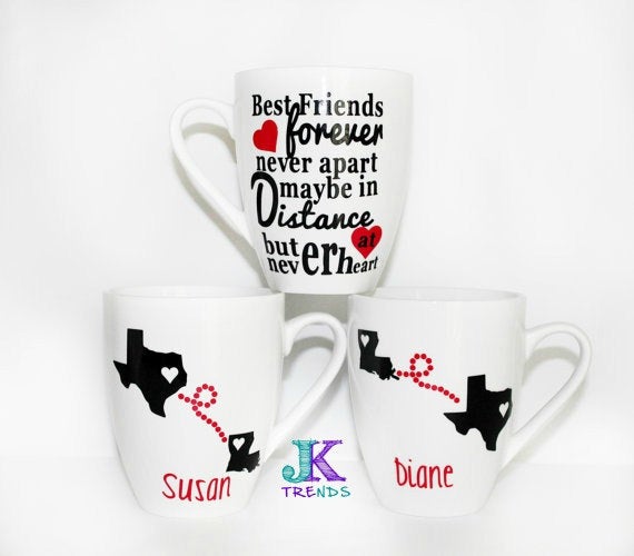 Ceramic Mug Set - Gift - "Best friends forever, never apart maybe in distance but never at heart" - Poem - Quote - Women
