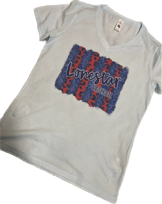 Lonestar Baseball Glitter Brushstroke V-neck