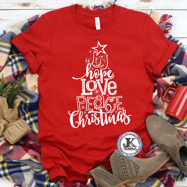 Joy Hope Love Tree Subway Christmas Holiday Season Bella Canvas Adult Shirt