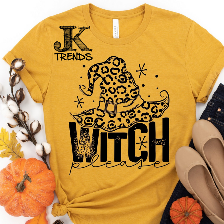 Leopard Hat Witch Please on Bella Canvas Crew Neck Shirt