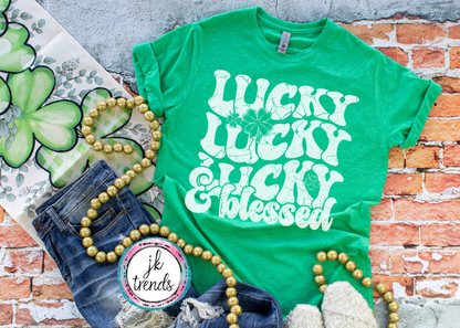 Lucky and Blessed Stacked Wave St Patrick's Day ADULT SHORT SLEEVE Bella Canvas