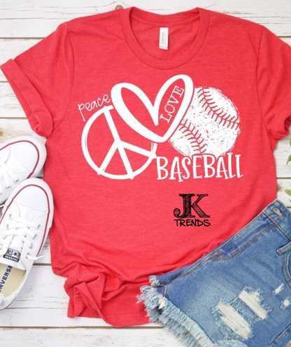 Peace Love Baseball Bella Canvas Crew Neck Adult