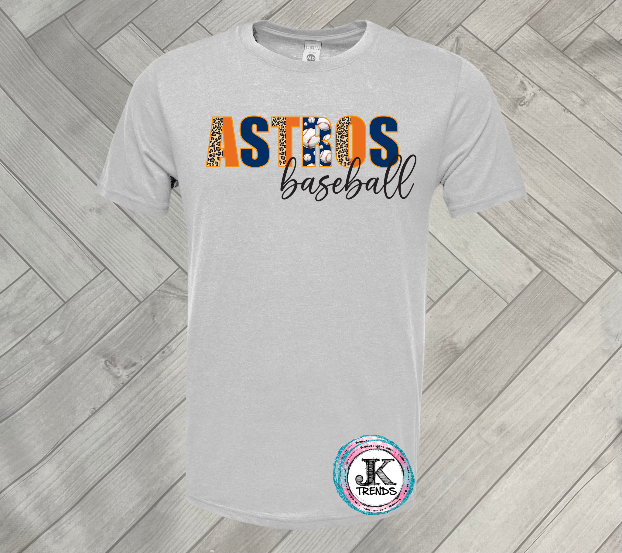 Astros Baseball Leopard Pattern Letters Short Sleeve Shirt