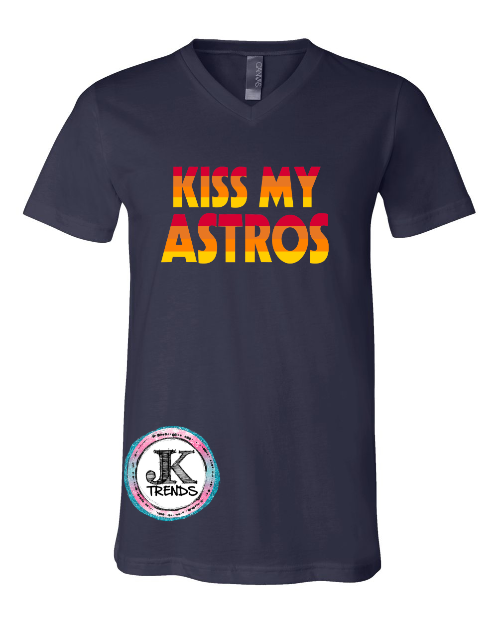 JK Trends Kiss My Astros V-Neck Tshirt Unisex Small / Navy